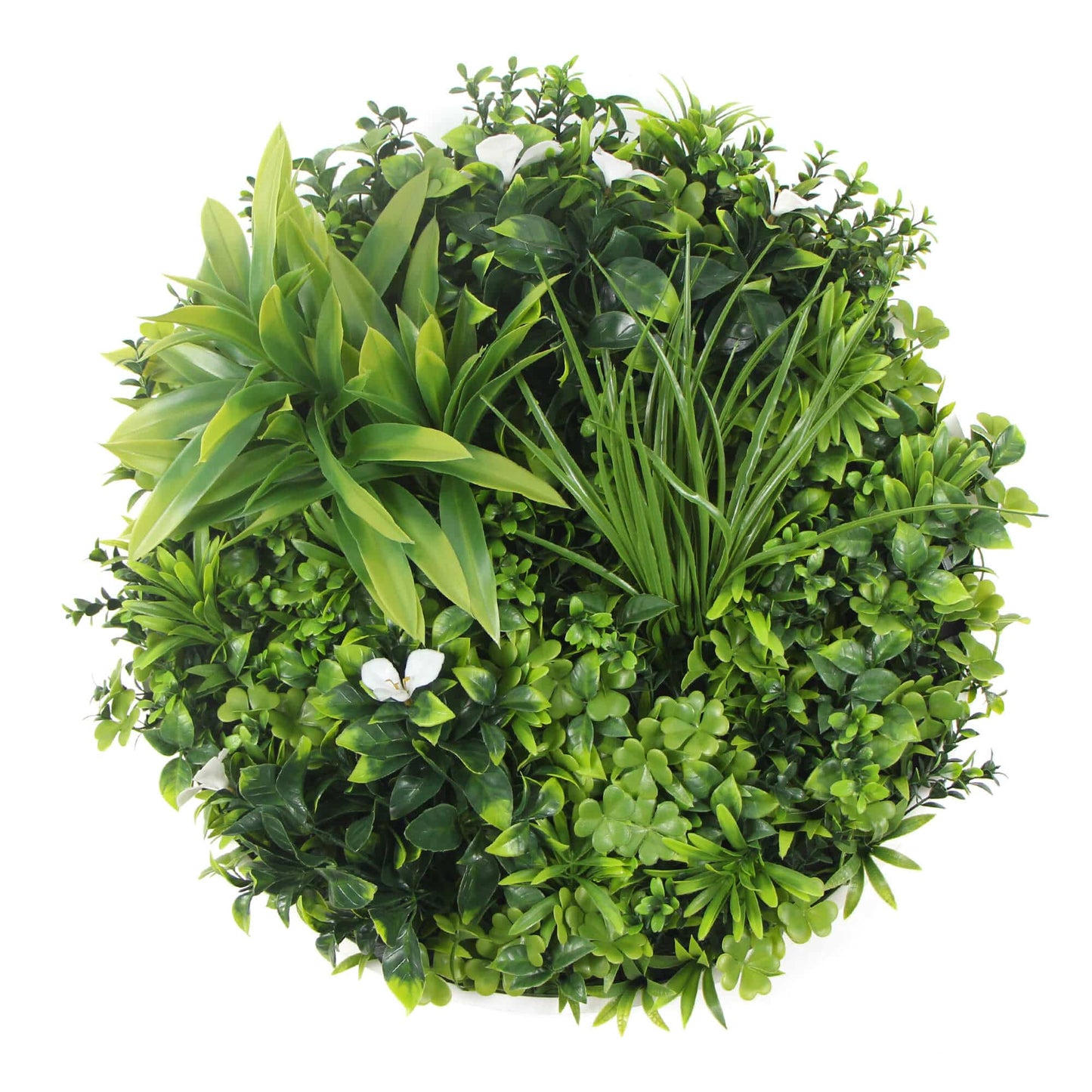 Slimline Flowering White Artificial Green Wall Disc UV Resistant 40" (White Frame Wall Art)-0