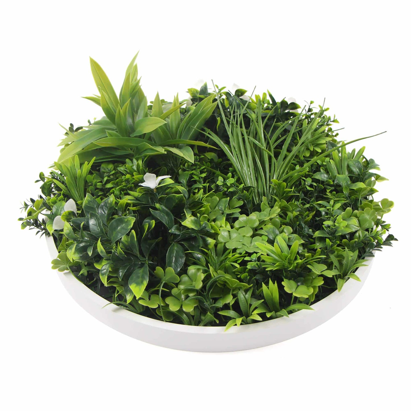 Slimline Flowering White Artificial Green Wall Disc UV Resistant 40" (White Frame Wall Art)-2