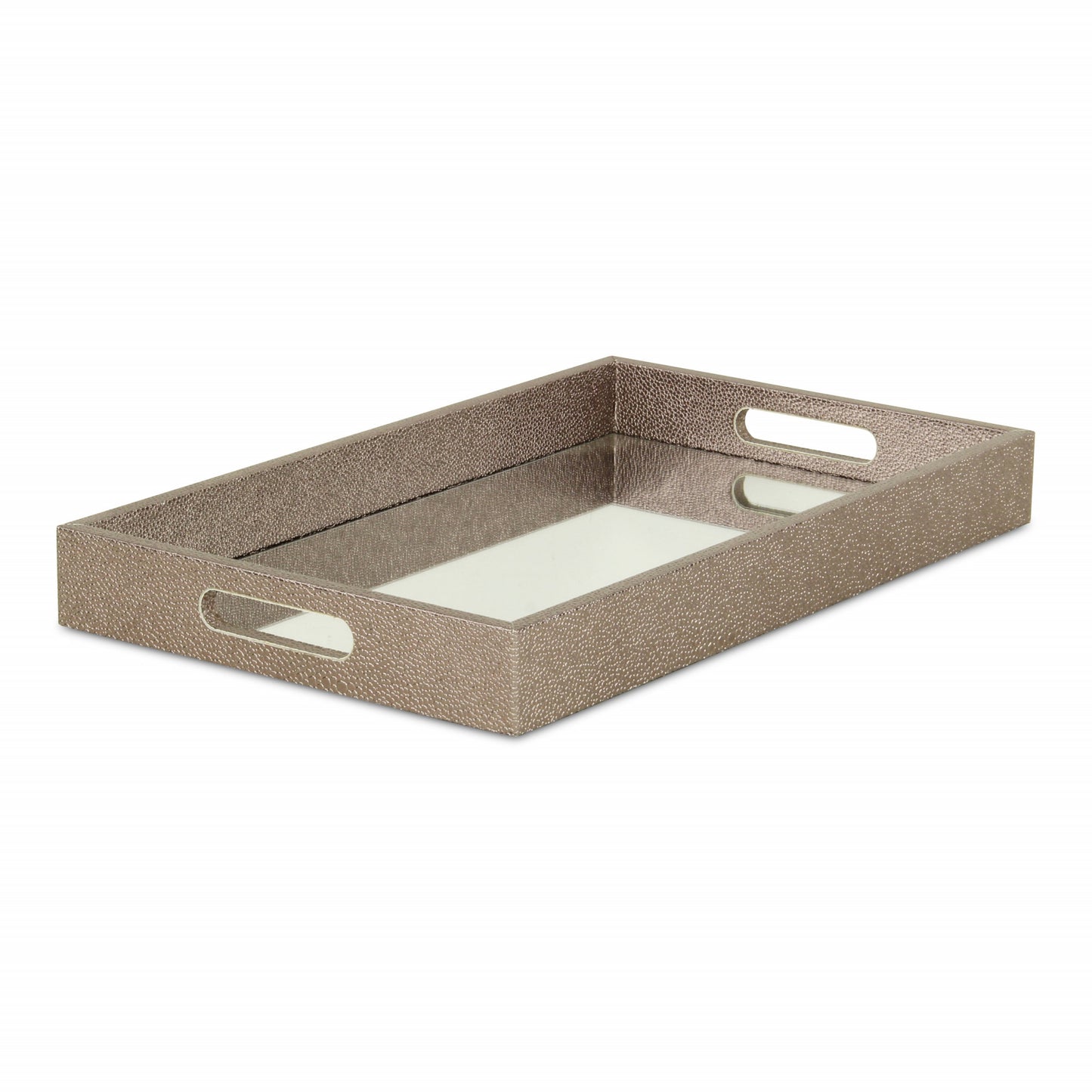 16" Gray Rectangular Wood Handmade Tray With Handles-2