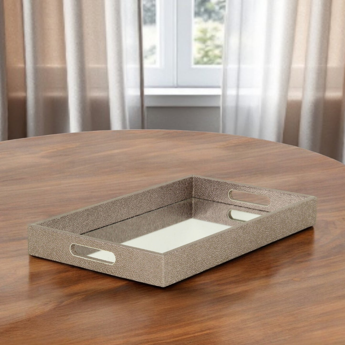 16" Gray Rectangular Wood Handmade Tray With Handles-0