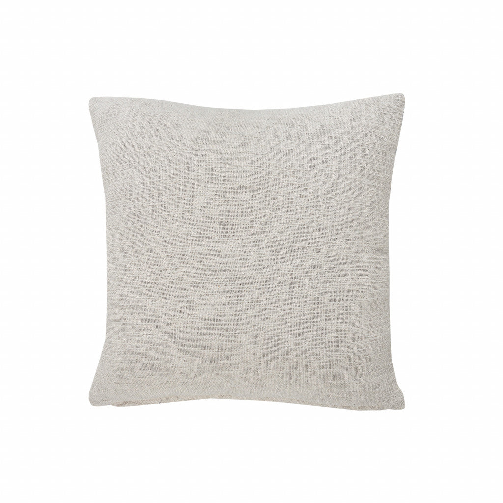 20" Ivory and Blue Coastal Cotton Throw Pillow With Texture-2