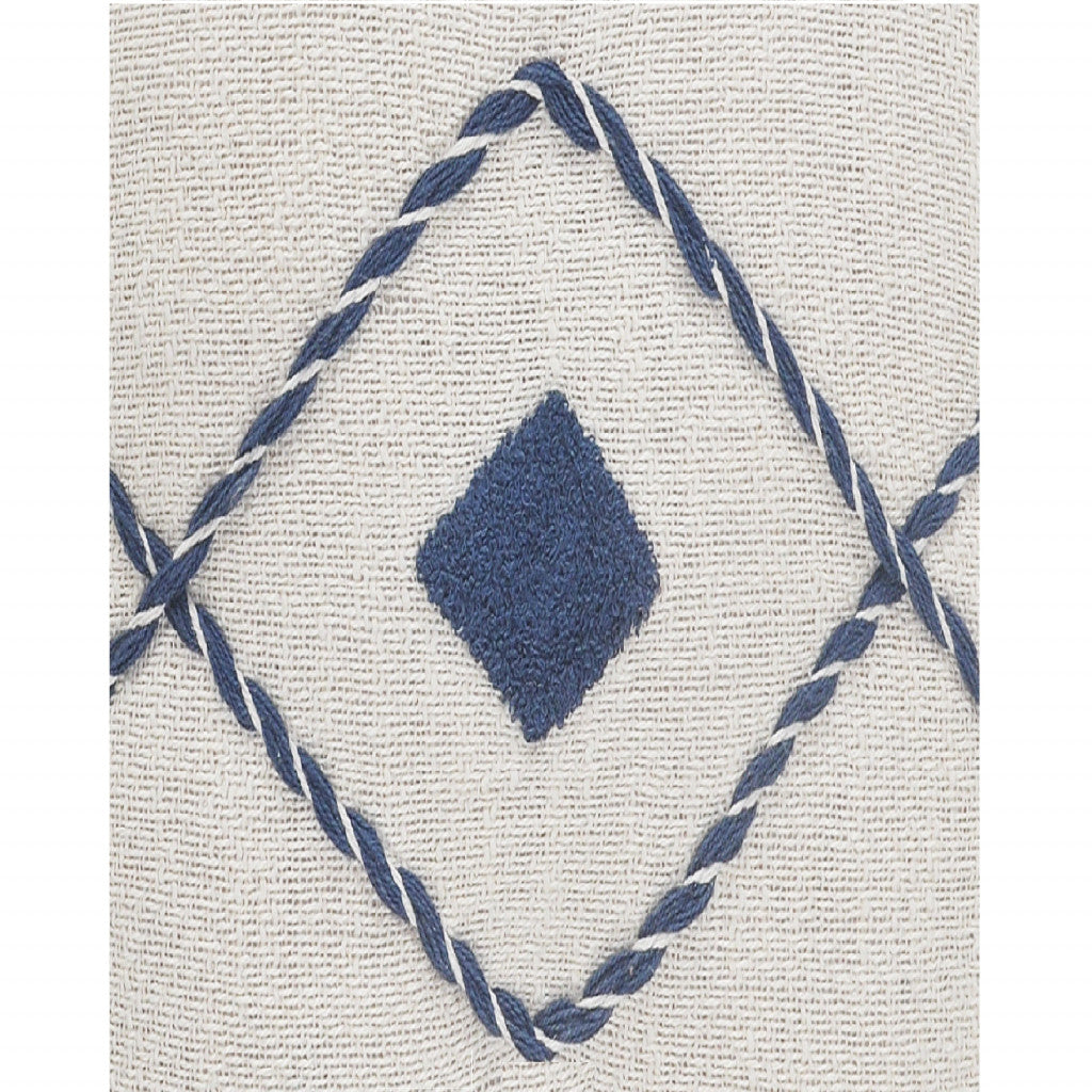 20" Ivory and Blue Coastal Cotton Throw Pillow With Texture-3