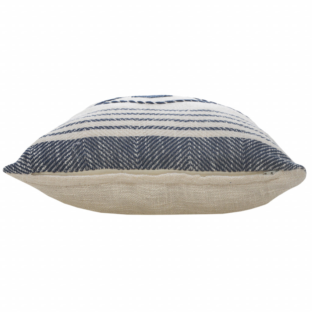 20" Ivory and Blue Coastal Cotton Throw Pillow With Texture-6