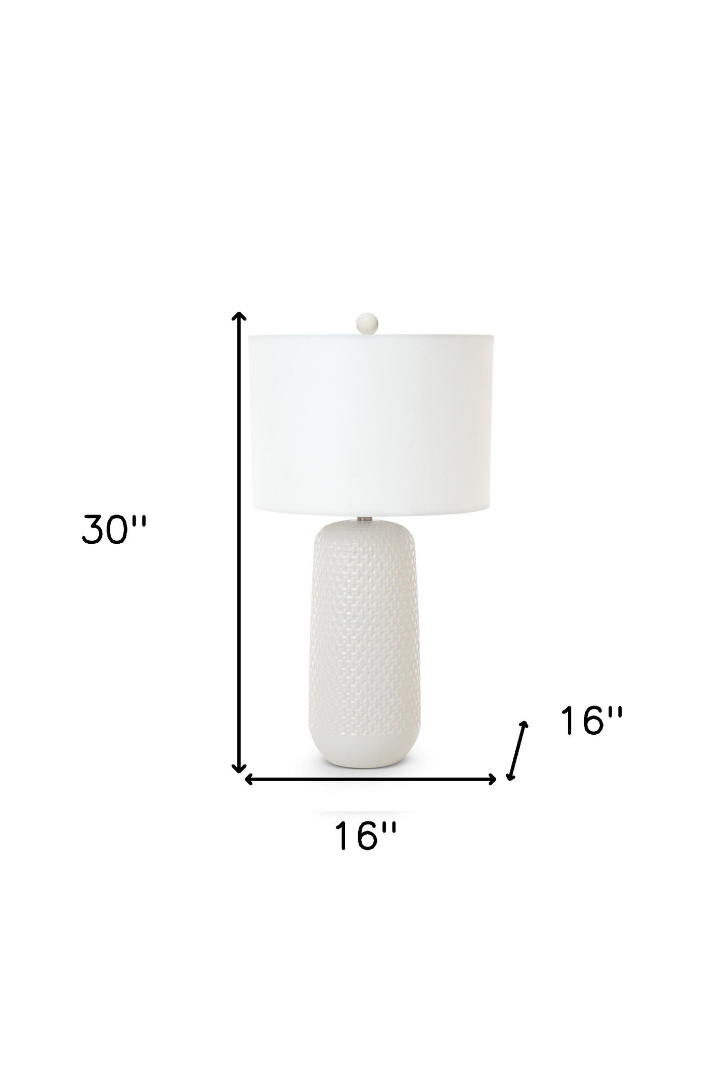 Set of Two 30" White Textured Ceramic Table Lamps With White Drum Shades-5