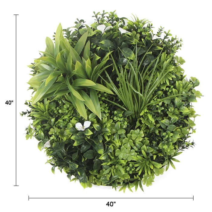 Slimline Flowering White Artificial Green Wall Disc UV Resistant 40" (White Frame Wall Art)-1