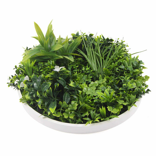 Slimline Flowering White Artificial Green Wall Disc UV Resistant 40" (White Frame Wall Art)-2