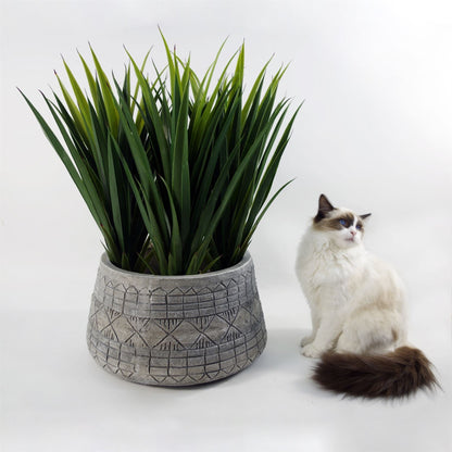 Large Planters Plant Pots Large Grey Gliese Embossed Planter 22cm x 37cm Botanik-1