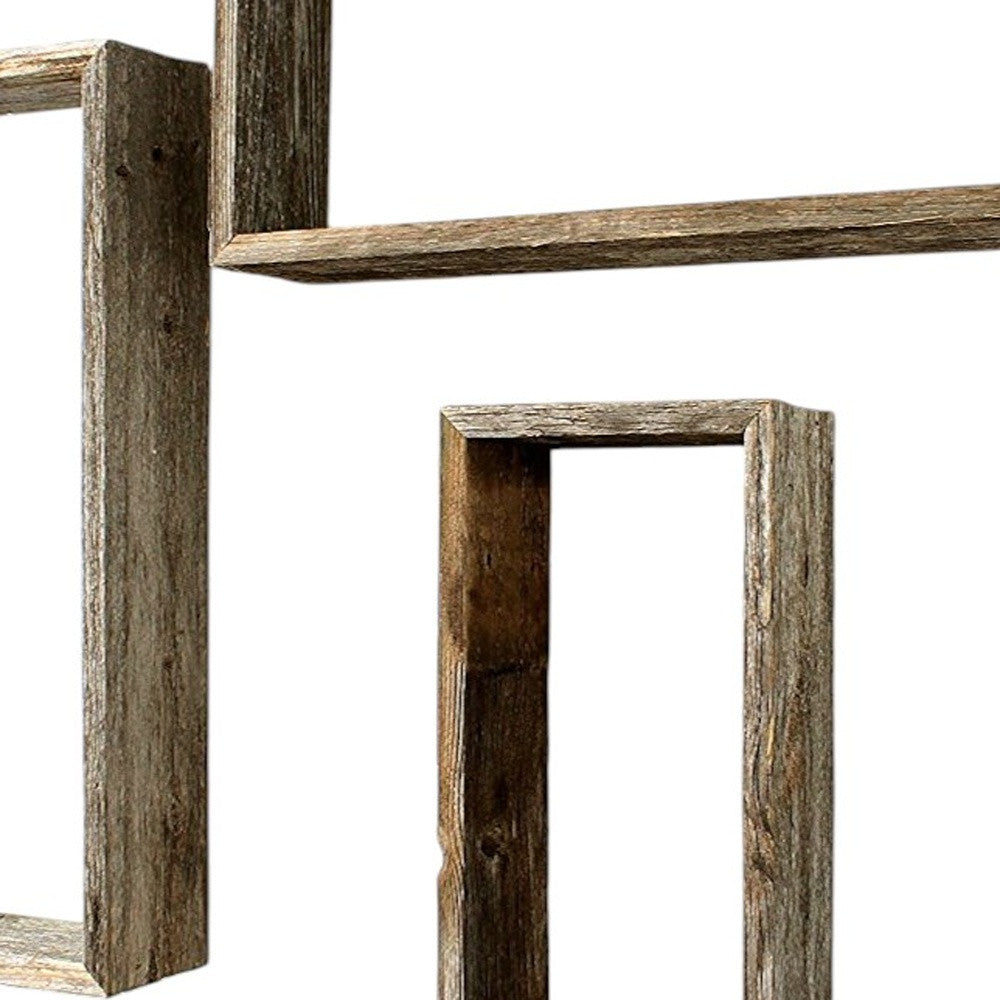 Set of Three Gray Wood Hanging Dimensional Sculpture-2