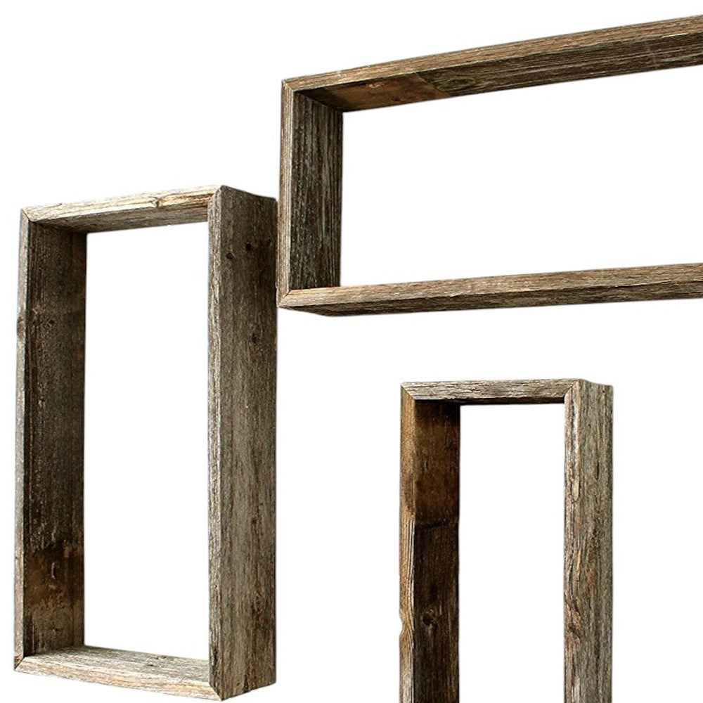 Set of Three Gray Wood Hanging Dimensional Sculpture-3