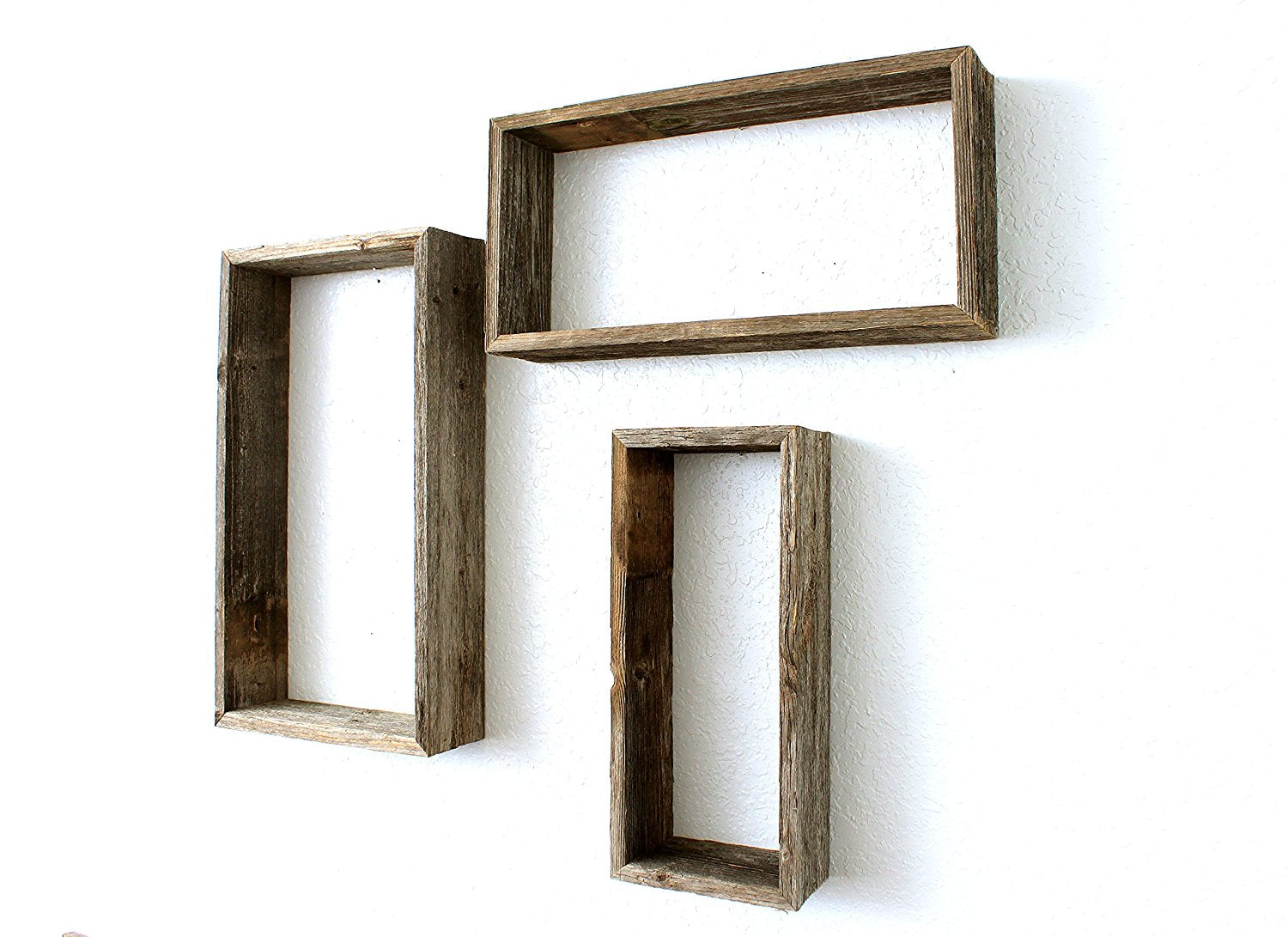 Set of Three Gray Wood Hanging Dimensional Sculpture-4