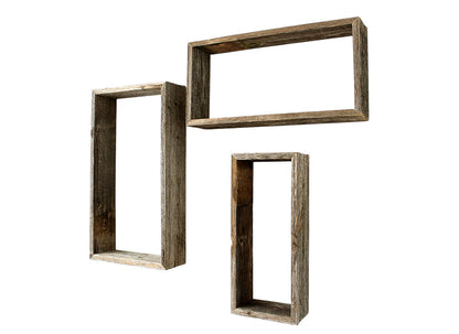 Set of Three Gray Wood Hanging Dimensional Sculpture-1