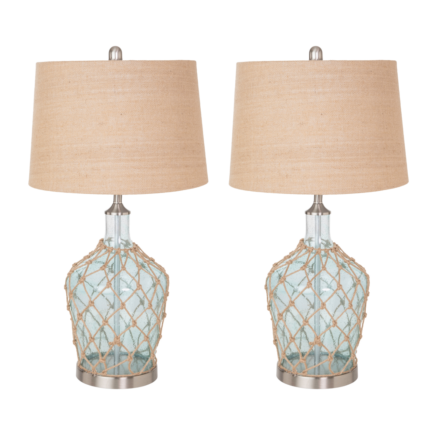 Set of Two 28" Light Blue And Silver Glass And Metal Coastal Table Lamps-2