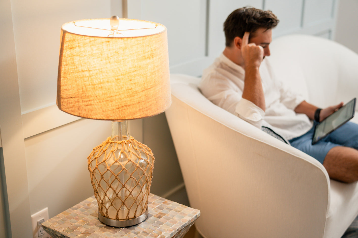 Set of Two 28" Light Blue And Silver Glass And Metal Coastal Table Lamps-8