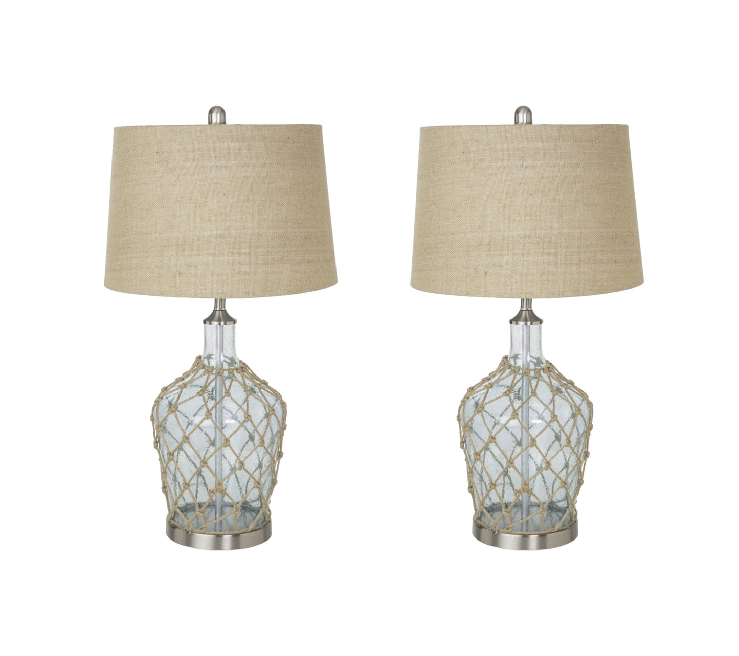 Set of Two 28" Light Blue And Silver Glass And Metal Coastal Table Lamps-1