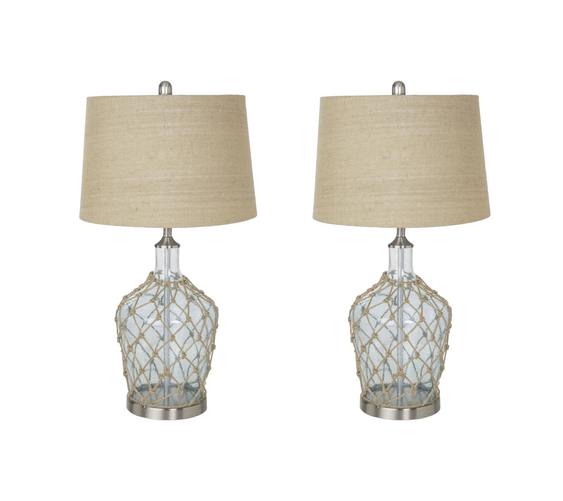 Set of Two 28" Light Blue And Silver Glass And Metal Coastal Table Lamps-1