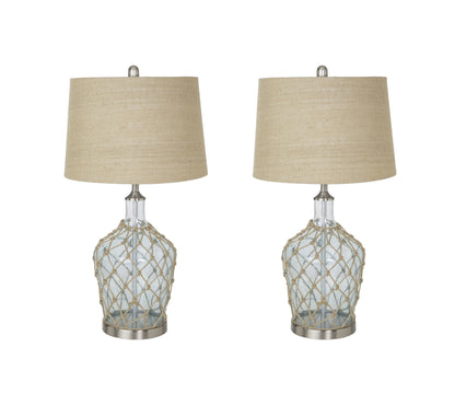 Set of Two 28" Light Blue And Silver Glass And Metal Coastal Table Lamps-1