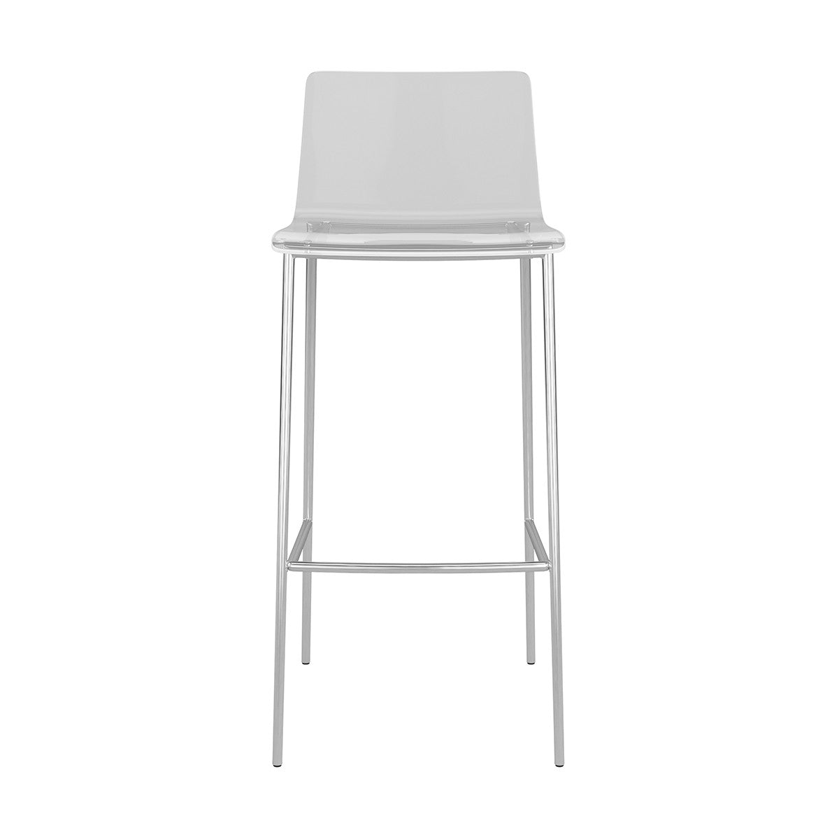 Set of Two 30" Clear And Silver Plastic Low Back Bar Height Bar Chairs-3