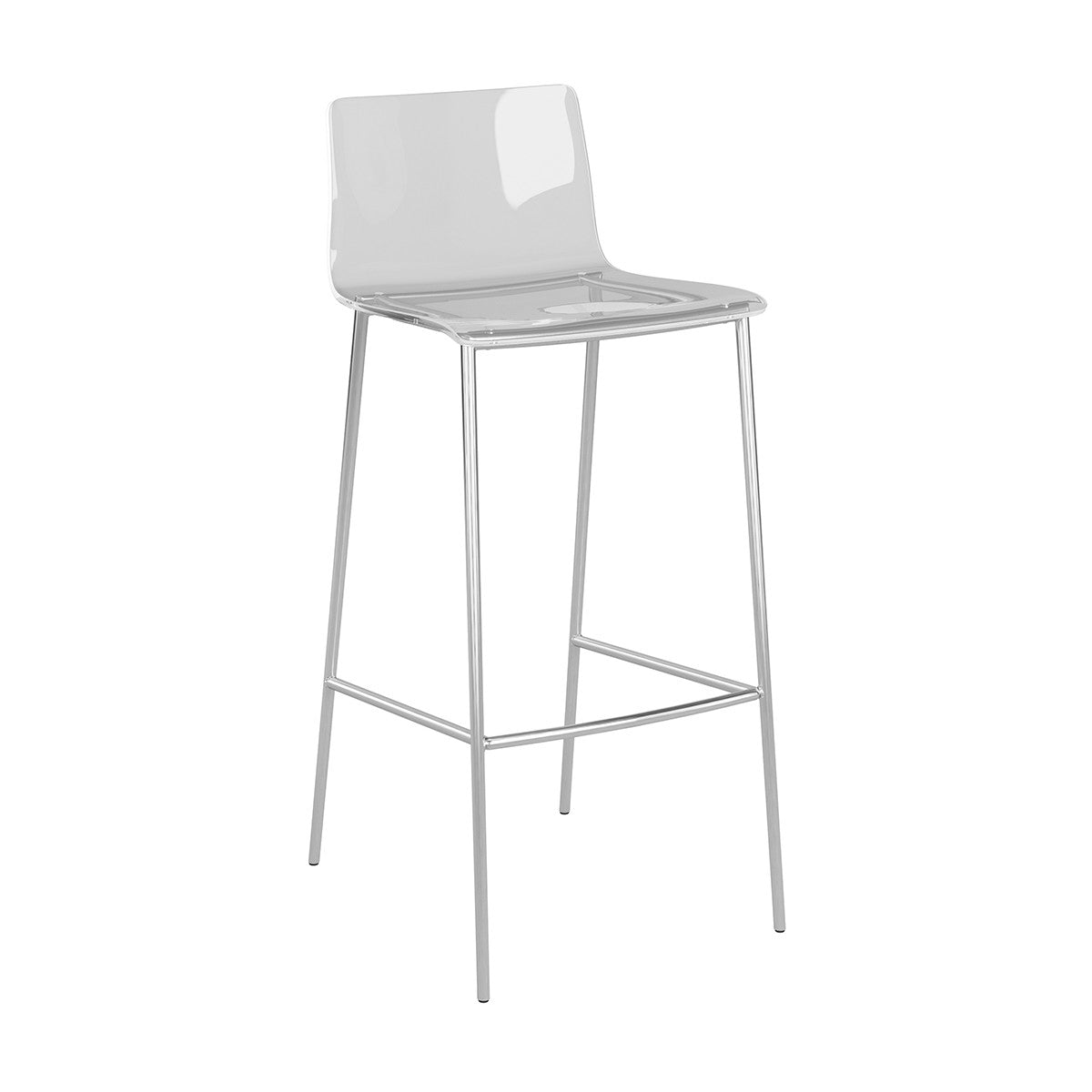 Set of Two 30" Clear And Silver Plastic Low Back Bar Height Bar Chairs-2