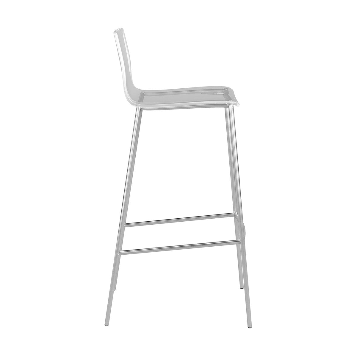 Set of Two 30" Clear And Silver Plastic Low Back Bar Height Bar Chairs-4
