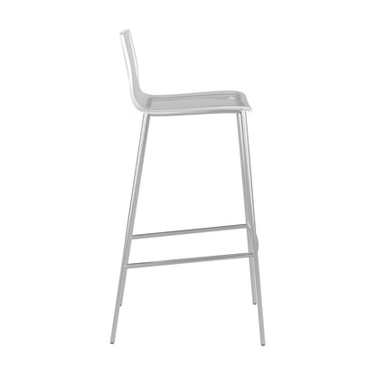 Set of Two 30" Clear And Silver Plastic Low Back Bar Height Bar Chairs-4