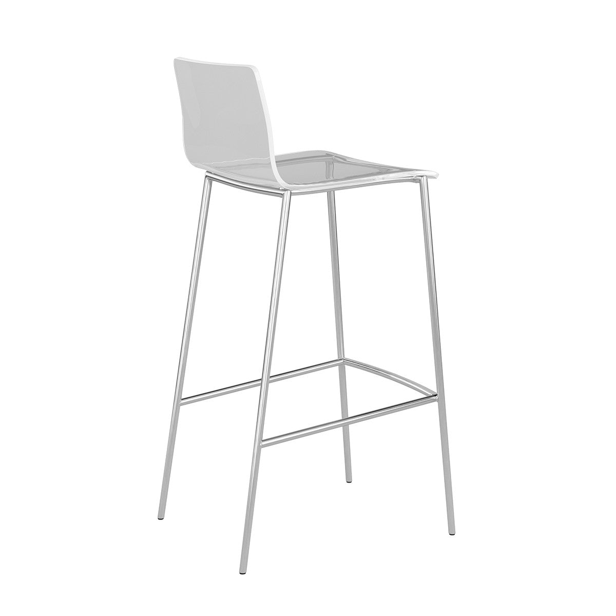 Set of Two 30" Clear And Silver Plastic Low Back Bar Height Bar Chairs-6