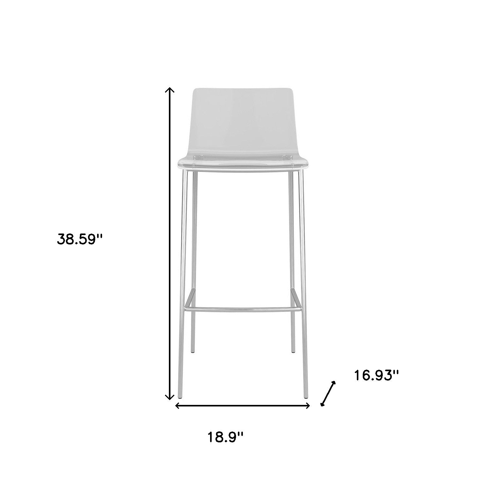 Set of Two 30" Clear And Silver Plastic Low Back Bar Height Bar Chairs-8