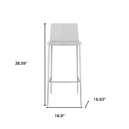 Set of Two 30" Clear And Silver Plastic Low Back Bar Height Bar Chairs-8