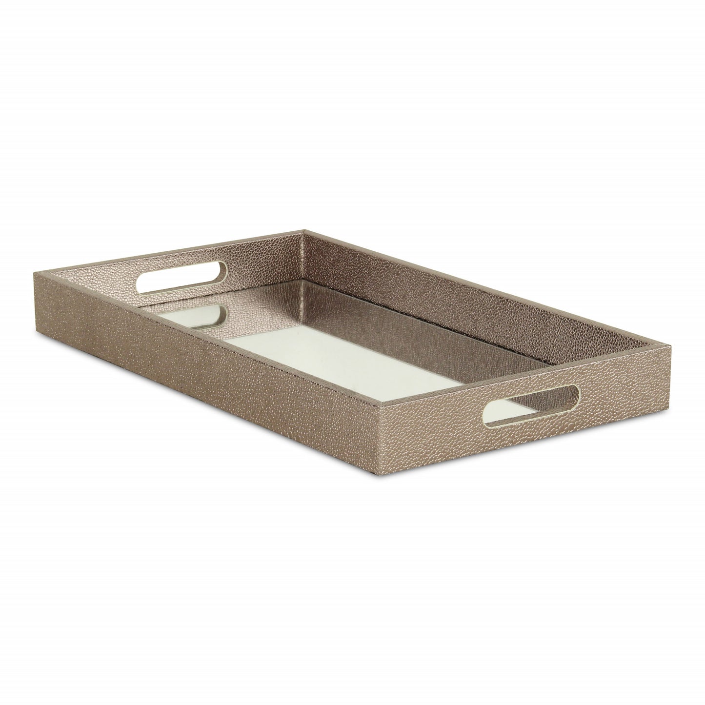 16" Gray Rectangular Wood Handmade Tray With Handles-3