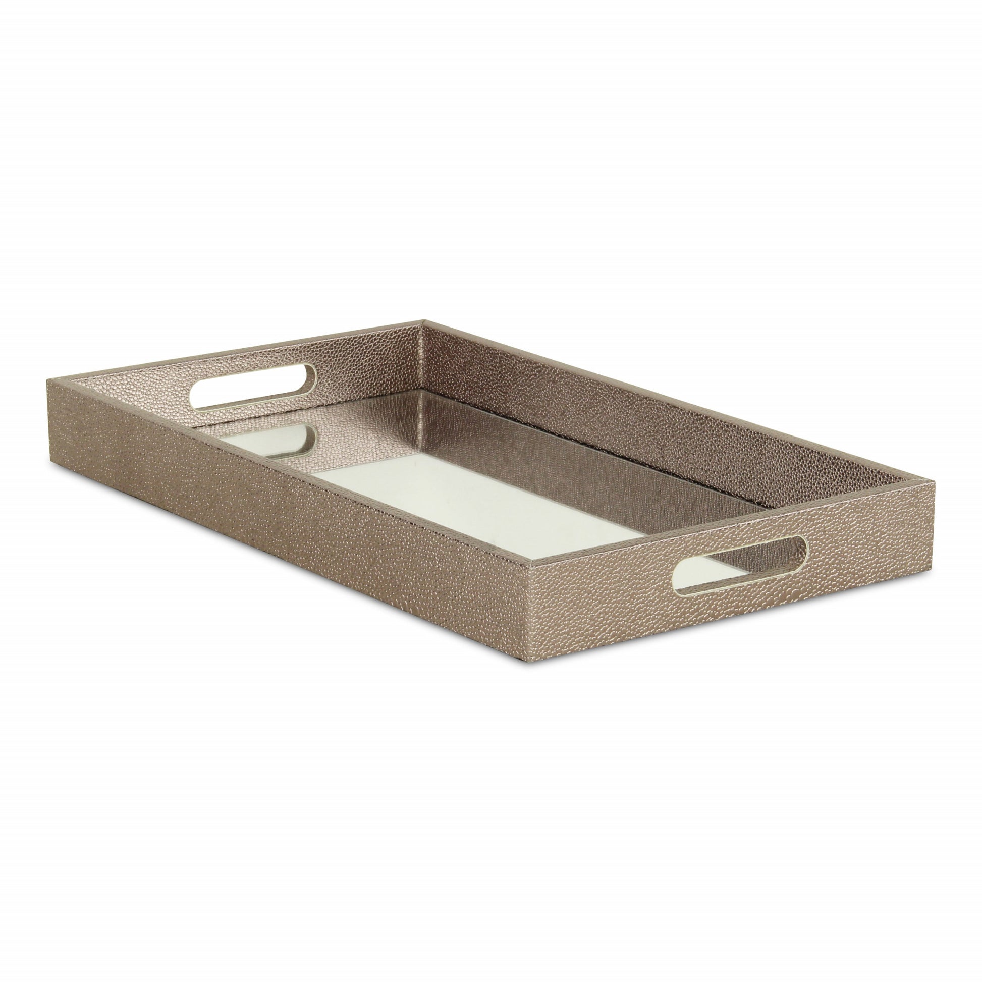 16" Gray Rectangular Wood Handmade Tray With Handles-3