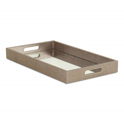 16" Gray Rectangular Wood Handmade Tray With Handles-3