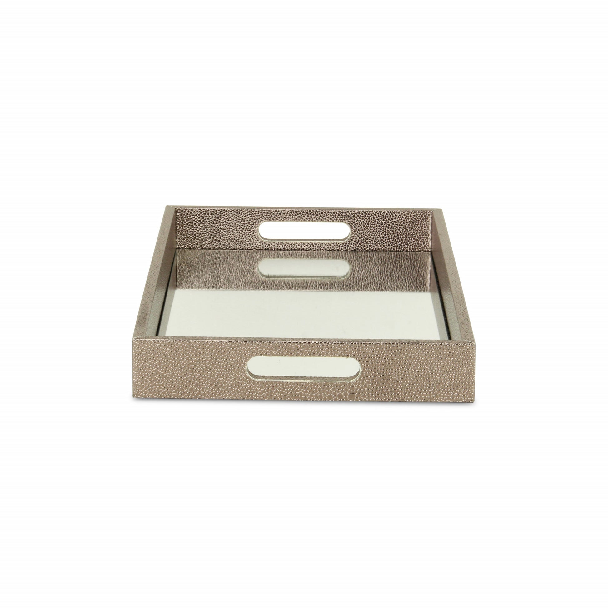 16" Gray Rectangular Wood Handmade Tray With Handles-4