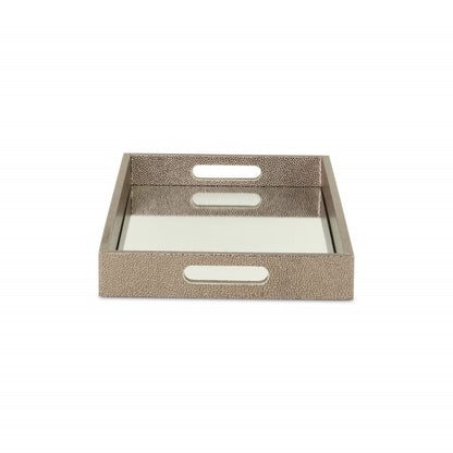 16" Gray Rectangular Wood Handmade Tray With Handles-4