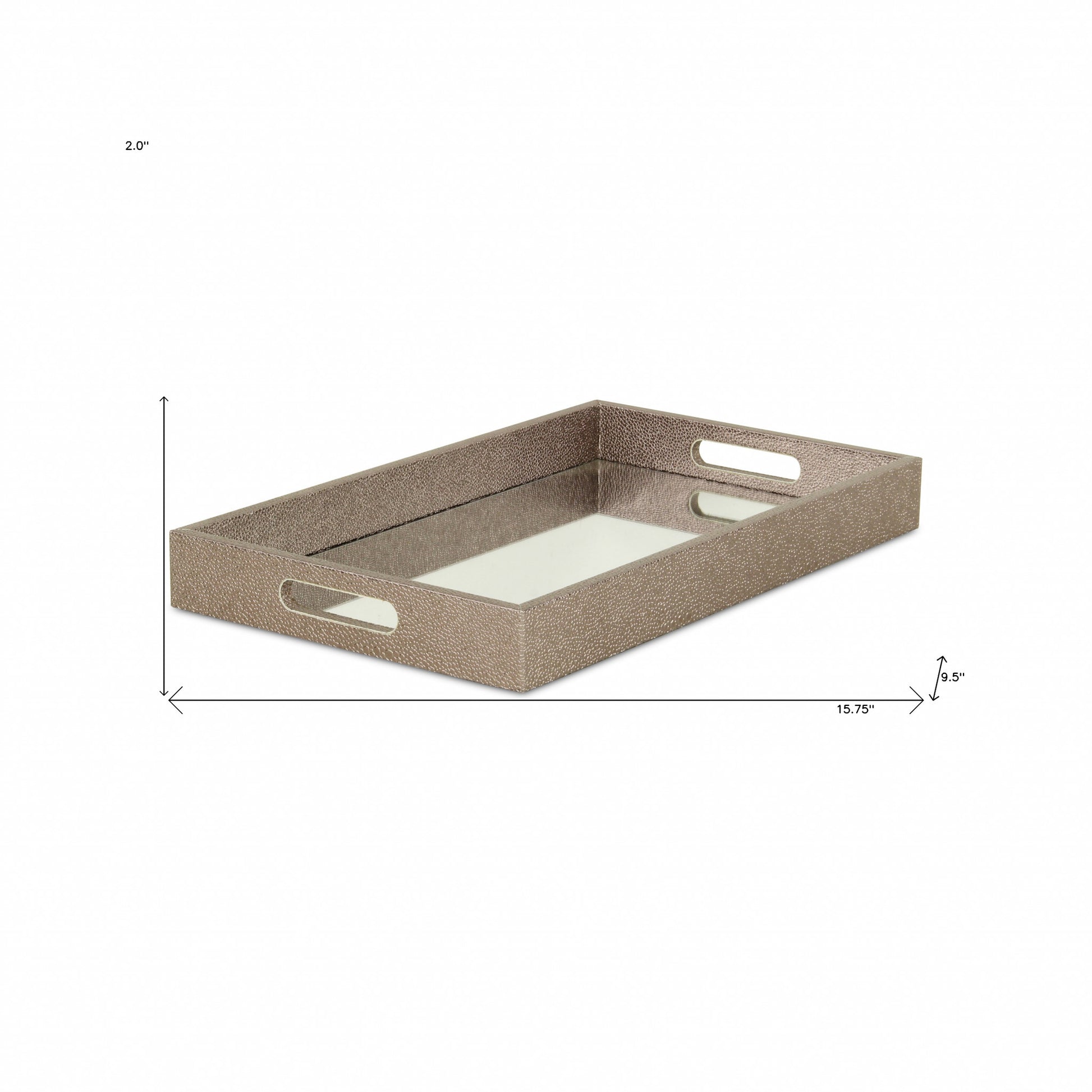 16" Gray Rectangular Wood Handmade Tray With Handles-5