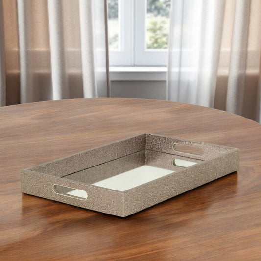 16" Gray Rectangular Wood Handmade Tray With Handles-0