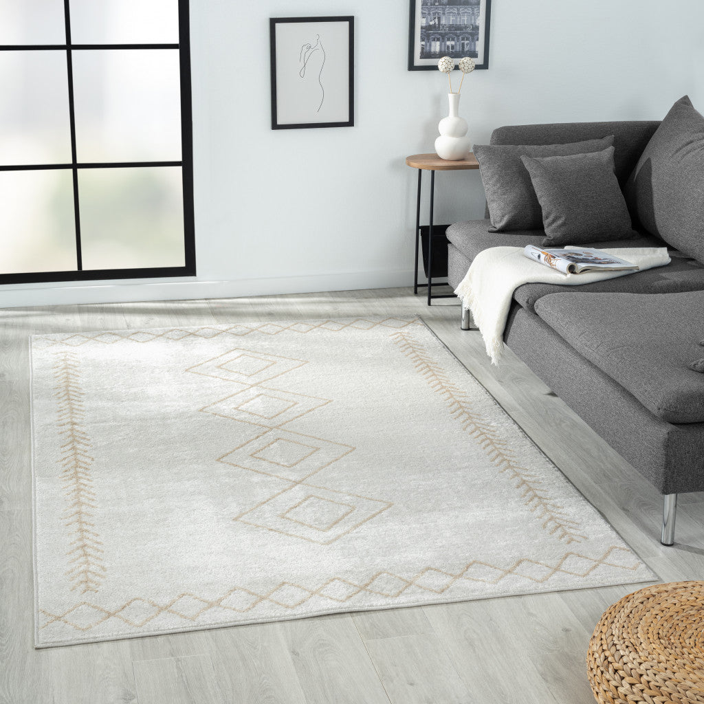 8' X 10' Cream Diamond Area Rug-5
