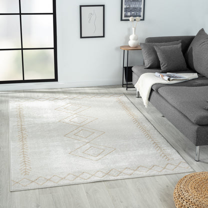 8' X 10' Cream Diamond Area Rug-5