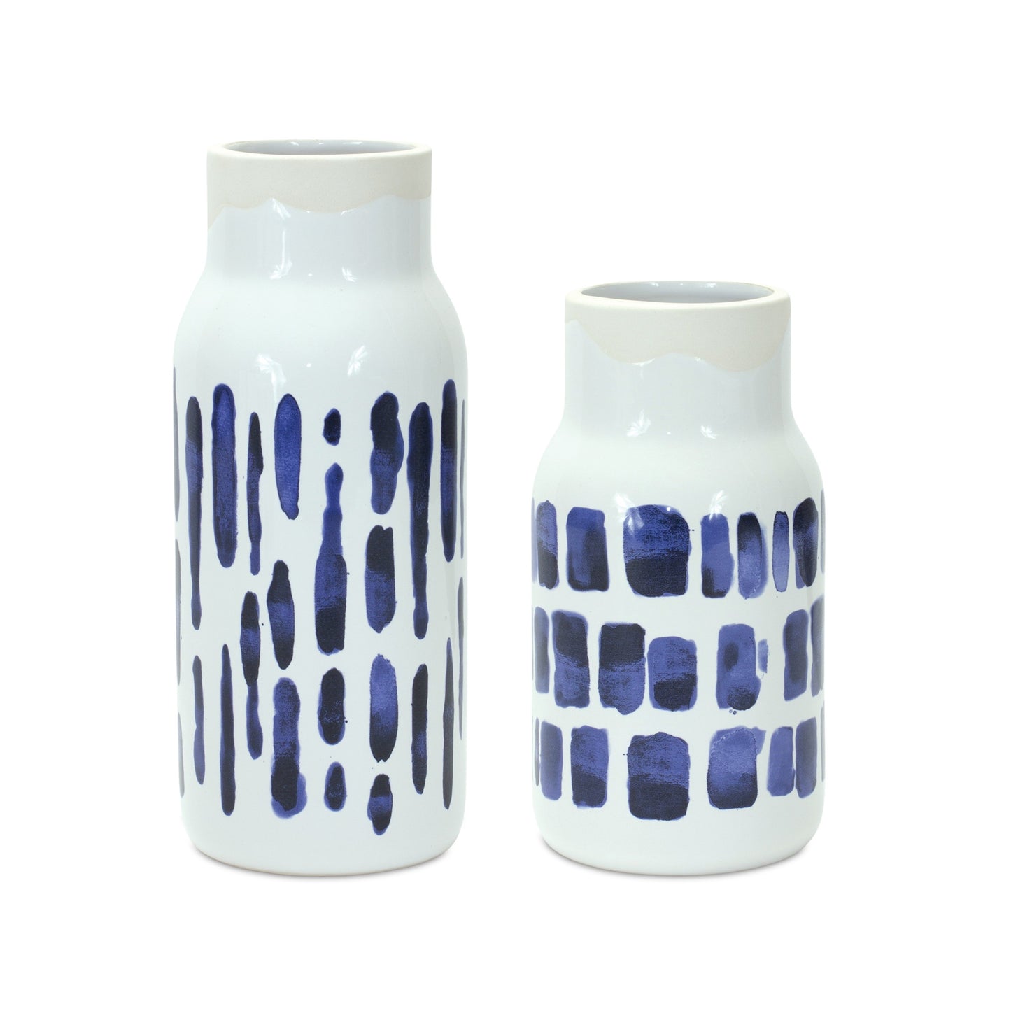 Set of Two Blue and White Abstract Cylinder Ceramic Table Vase-3
