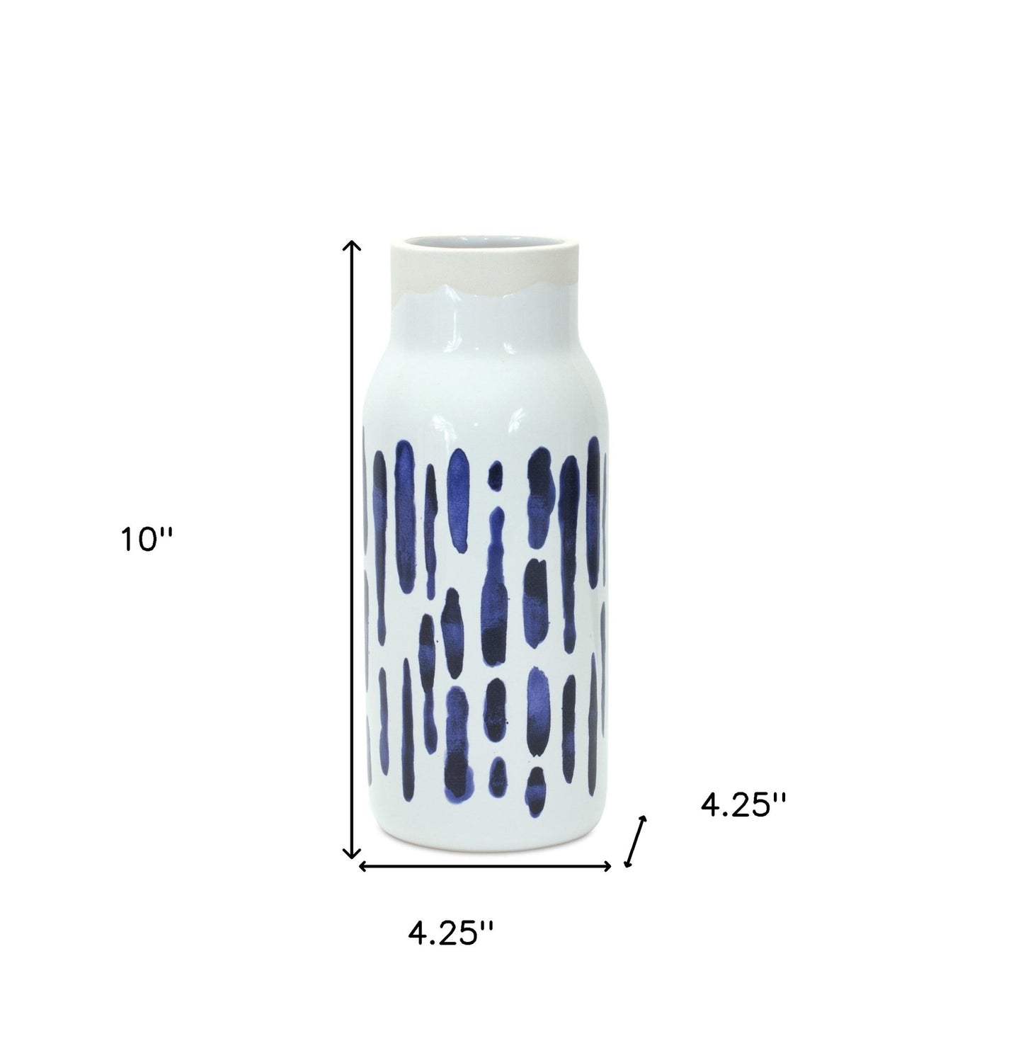 Set of Two Blue and White Abstract Cylinder Ceramic Table Vase-6