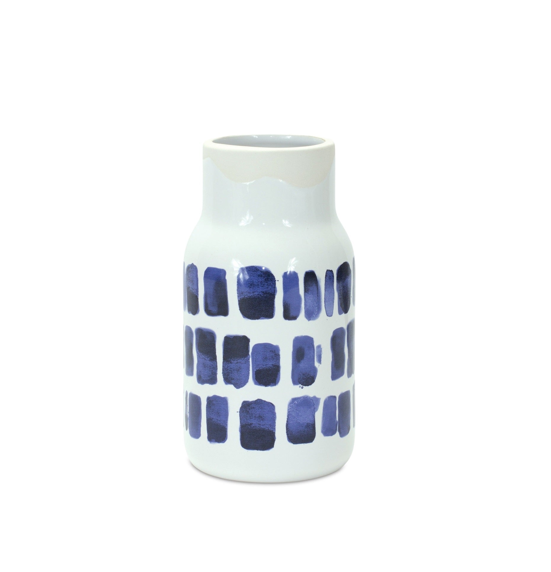 Set of Two Blue and White Abstract Cylinder Ceramic Table Vase-2