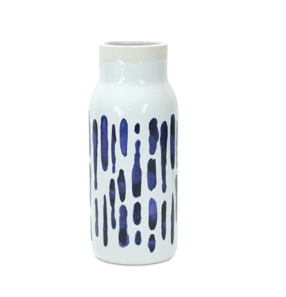 Set of Two Blue and White Abstract Cylinder Ceramic Table Vase-0