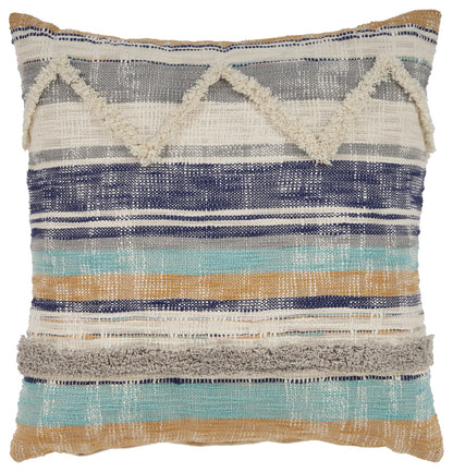 18" Beige Blue and Gray Throw Pillow-0