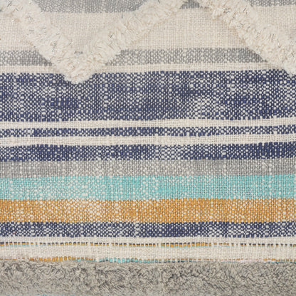 18" Beige Blue and Gray Throw Pillow-3