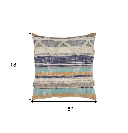 18" Beige Blue and Gray Throw Pillow-6