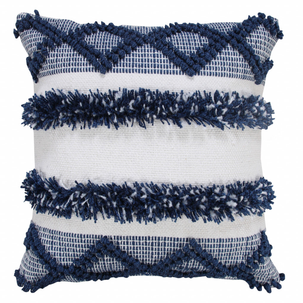 20" Navy Blue And White Fabric Coastal Throw Pillow-1