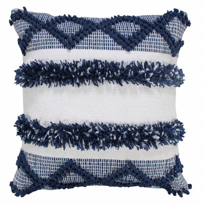 20" Navy Blue And White Fabric Coastal Throw Pillow-1