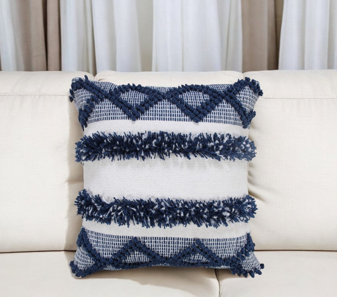 20" Navy Blue And White Fabric Coastal Throw Pillow-0