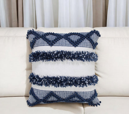 20" Navy Blue And White Fabric Coastal Throw Pillow-0