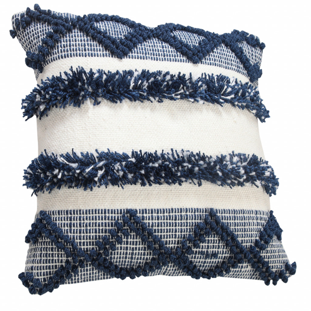 20" Navy Blue And White Fabric Coastal Throw Pillow-2