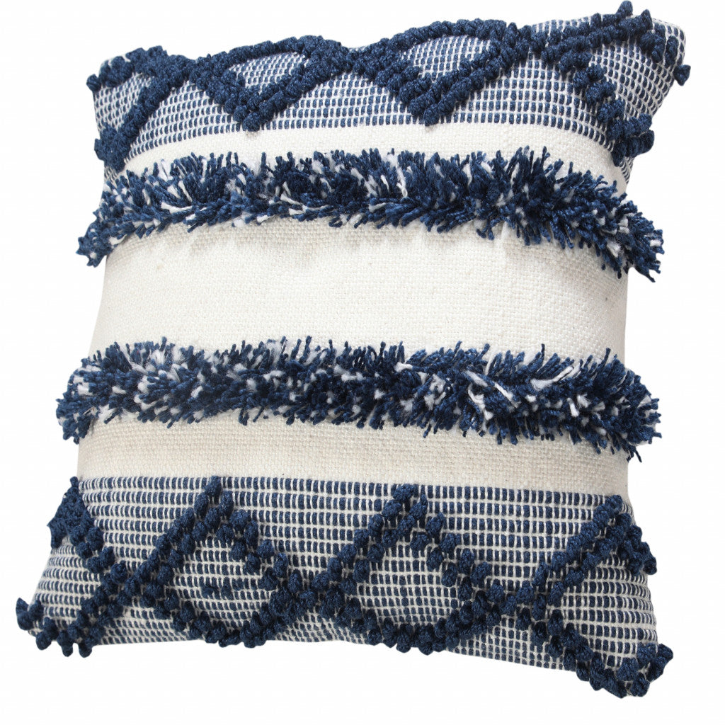 20" Navy Blue And White Fabric Coastal Throw Pillow-3