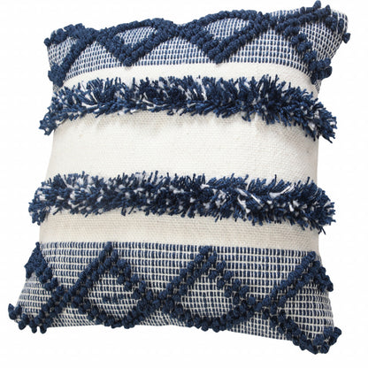 20" Navy Blue And White Fabric Coastal Throw Pillow-3